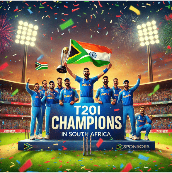 India vs South Africa 4th T20I: Indian cricket team celebrates series win as champions holding the T20I Championship banner amidst confetti at a vibrant stadium