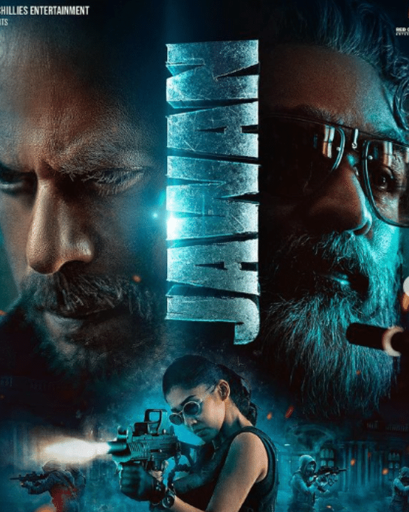 Poster of Shah Rukh Khan's Jawan, highlighting its inclusion in the Top 10 Bollywood Movies of 2023, showcasing the actor in a rugged look with a gun